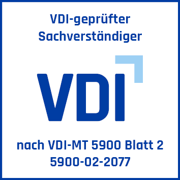VDI-geprüfter Sachverständiger nach VDI-MT 5900 Blatt 2, Reg.-Nr. 5900-02-2077